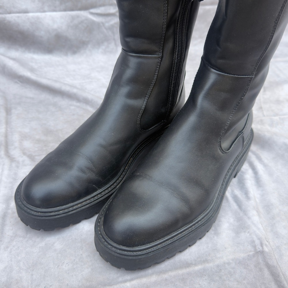 Zara Womens Black Knee High Lug Sole Platform Boots Size 37 2050/210/800 - Picture 4 of 8